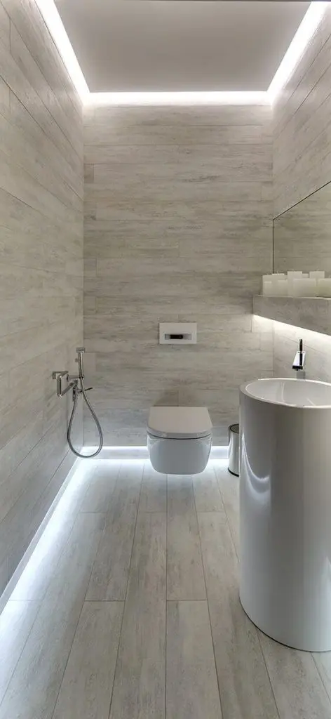 Flooring lights installed in bathroom