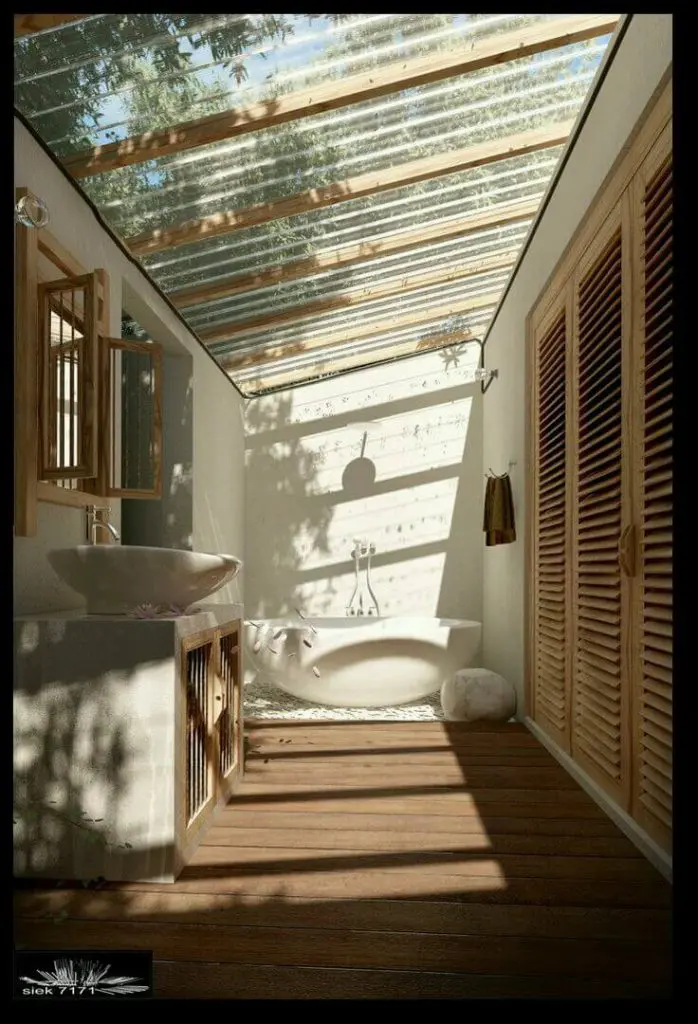 Skylights creating beautiful lights and shadows in bathroom