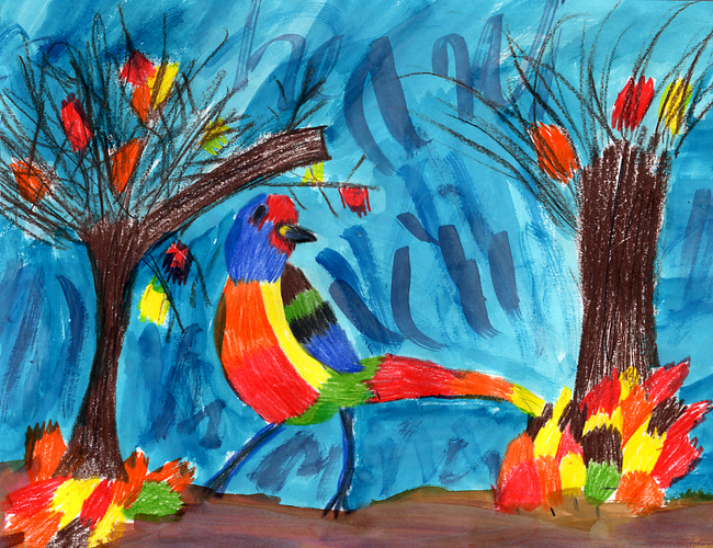 Wall painting of a birds and trees