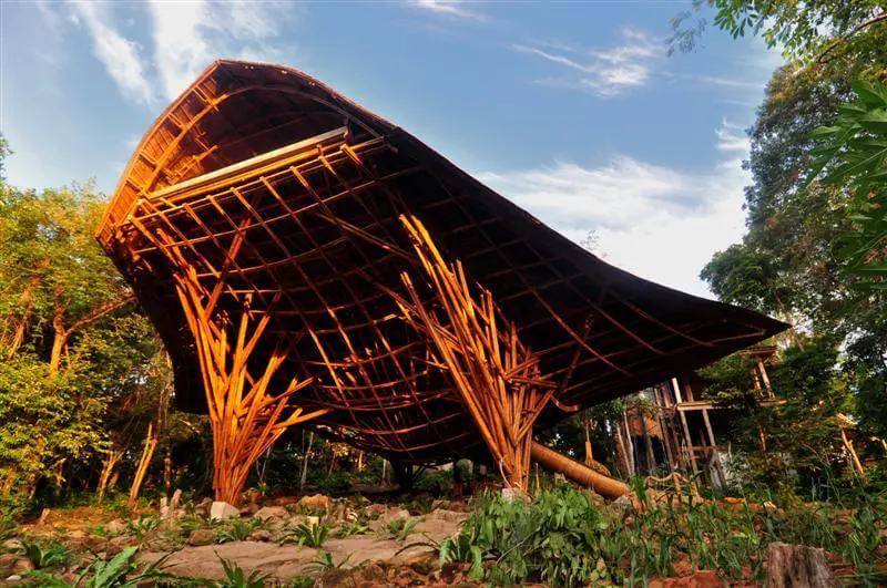 uniquely designed house made of bamboo