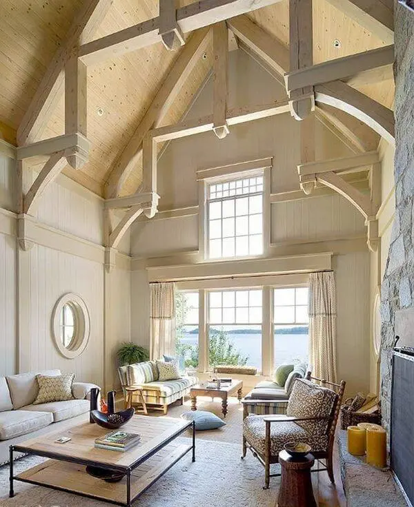 Sloped ceiling with intricate patterns to give vintage look