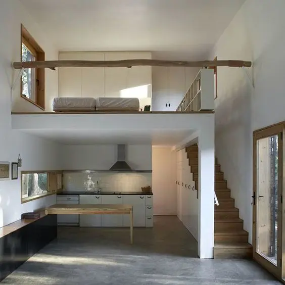 Bedroom area in Loft above kitchen in a compact Flat