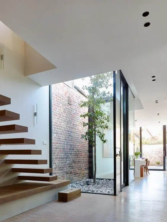 Mini Courtyard inside a home with tree in the center