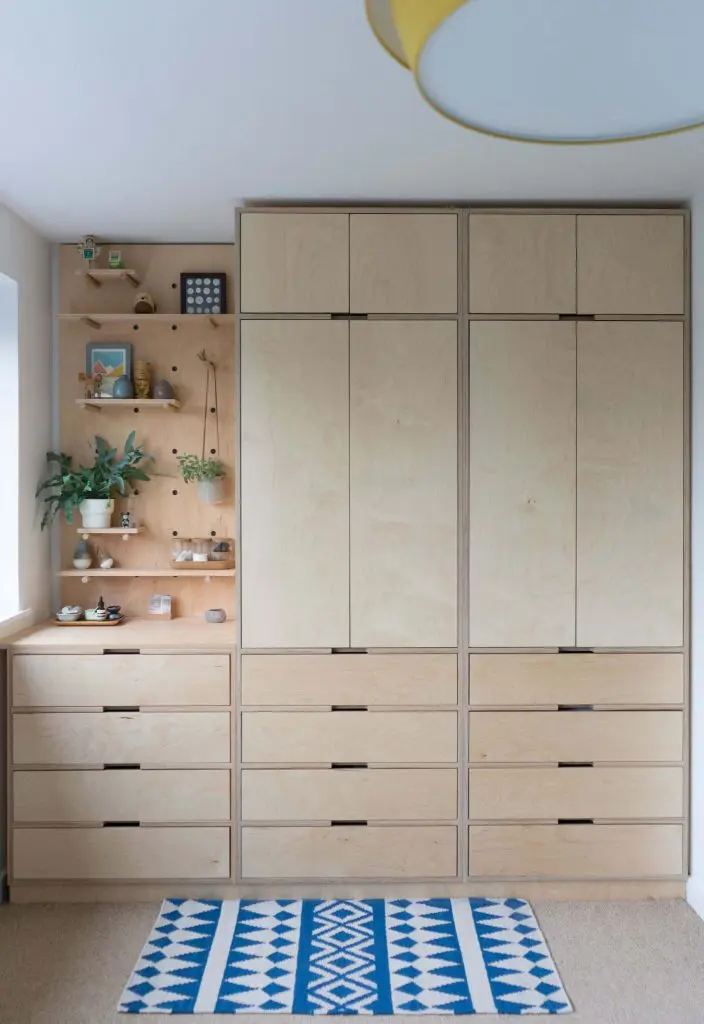 Wardrobe cabinets made of plywood as base material