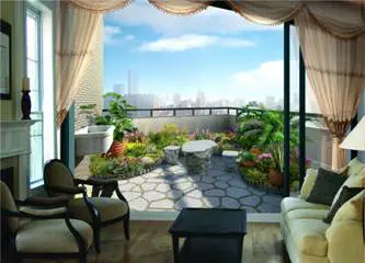 garden with palm trees and shurbs in balcony area