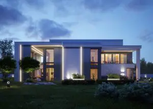 Focal frame of building via lighting