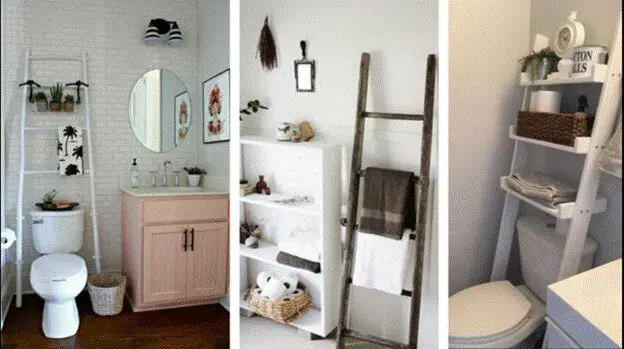Unique storage ladders inside bathroom