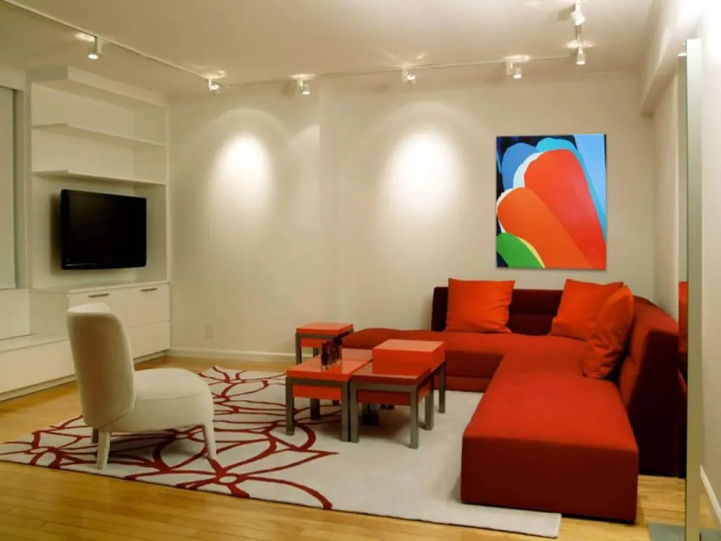Spot lights used to create focus on walls in living room