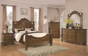 Walls painted in netural color while bed in traditional design