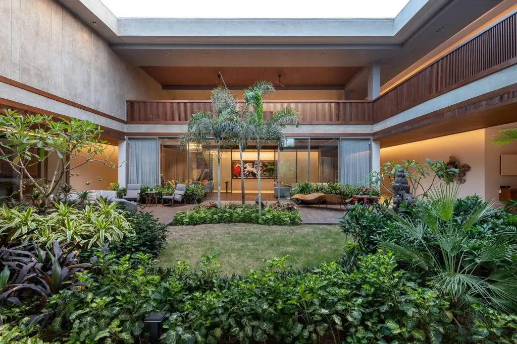 Courtyard space with a garden in the center