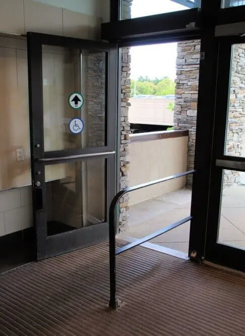 Entrance with sensor automatic doors for wheelchair entry