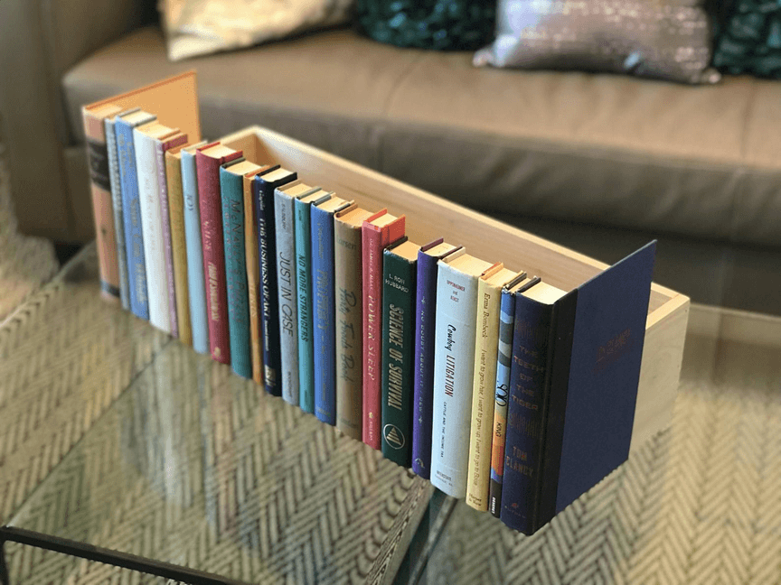 Hidden storage behind books like storage