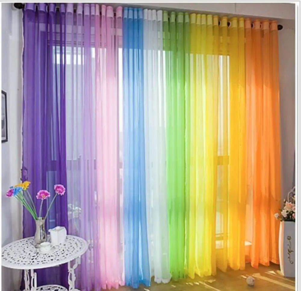 rainbow colored curtain in kids bedroom