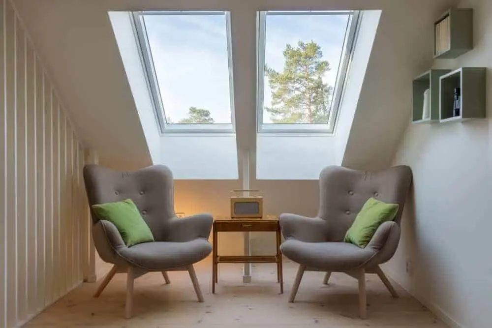 Fixed Skylight installed in attic with seating below