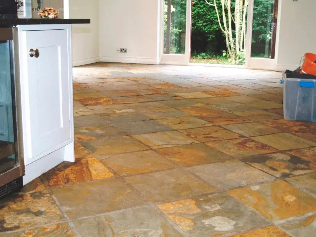 Brown slate marble flooring in Indian Kitchen
