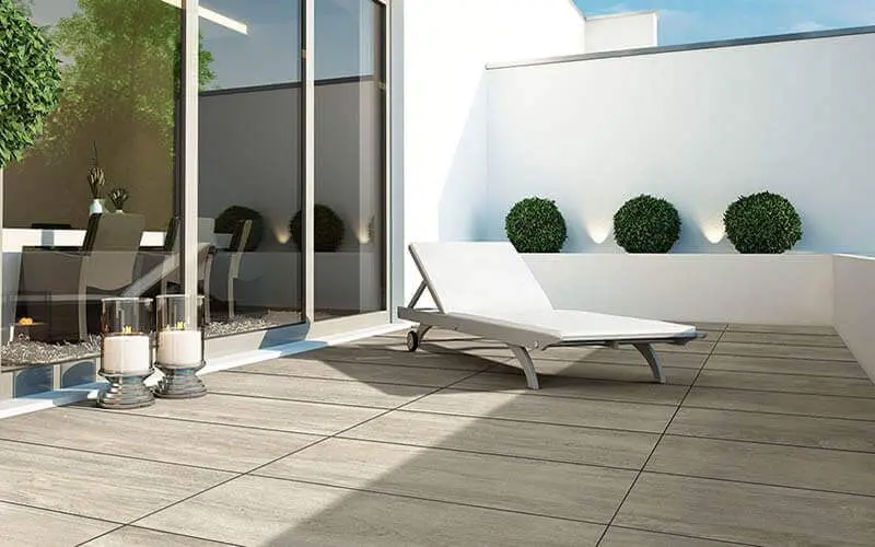 Ceramic tiles in wooden color in balcony area