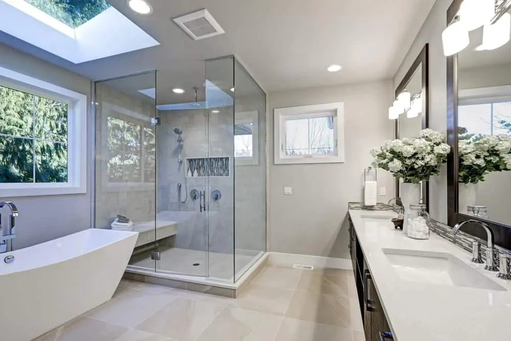 White bathroom interior with lights