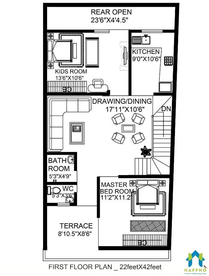 22x42 first floor plan