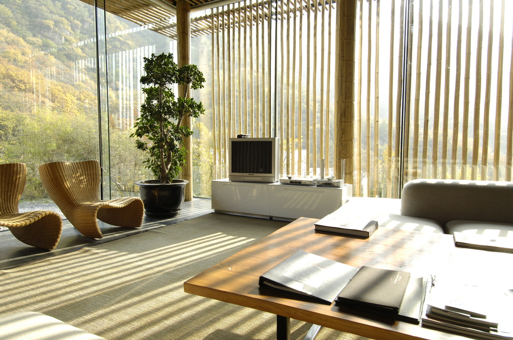 Natural light patterns with bamboo louvers