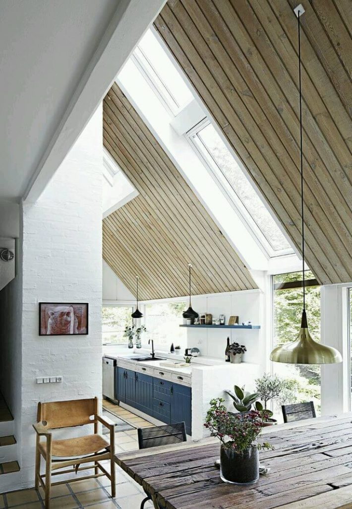 Skylight in ceiling providing natural light in kitchen