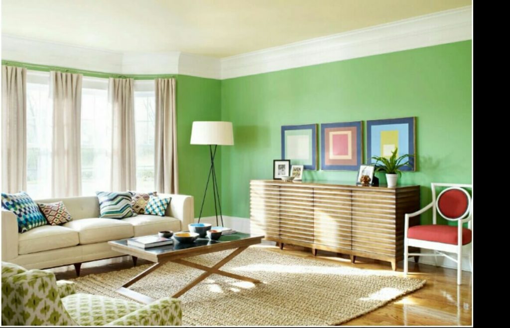 Light green coloured walls in Living Room