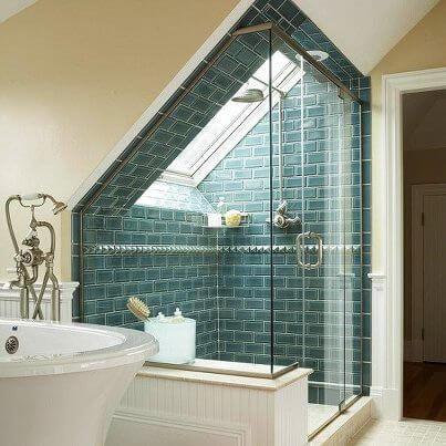 Skylight installed in ceiling of a bathroom