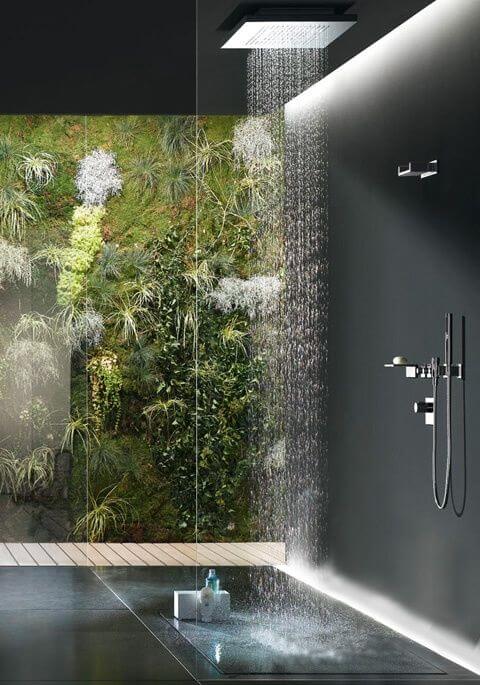 Vertical green wall in a bathroom as focal point
