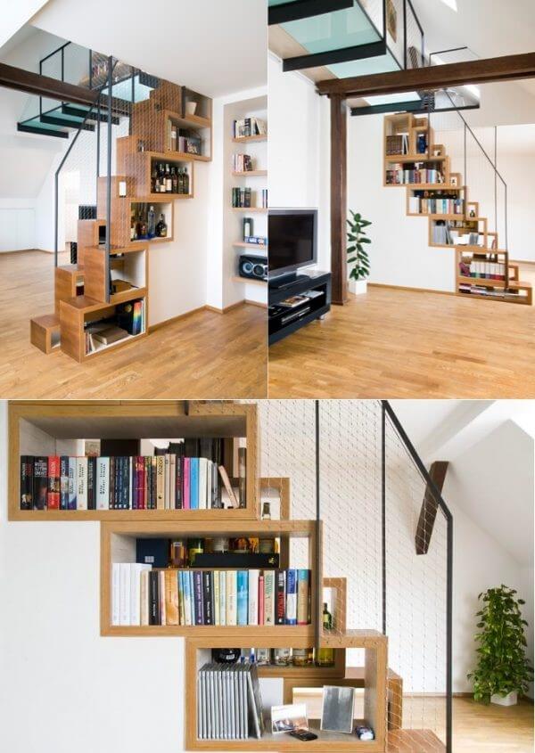 Book shelf designed along with the staircase