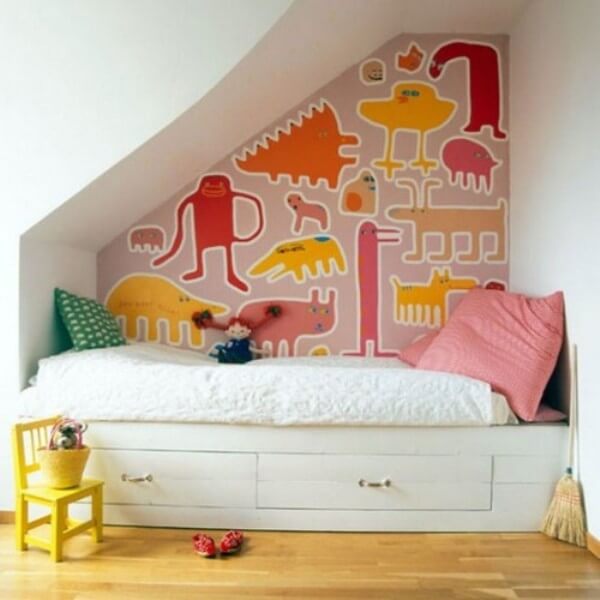 Kid bed in white colour under stairs