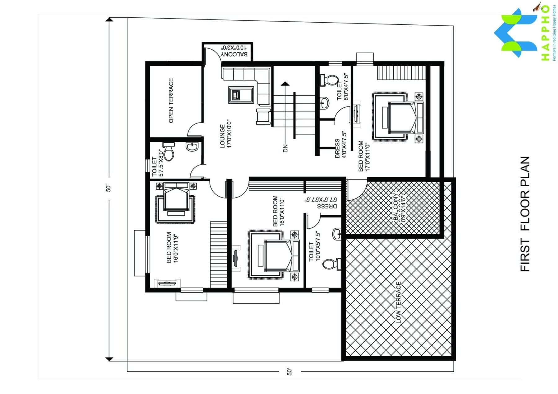 50x50 feet floor plan,2500 square feet,277 square yards,5bhk floor plan,Bungalow plans,residential floor plan