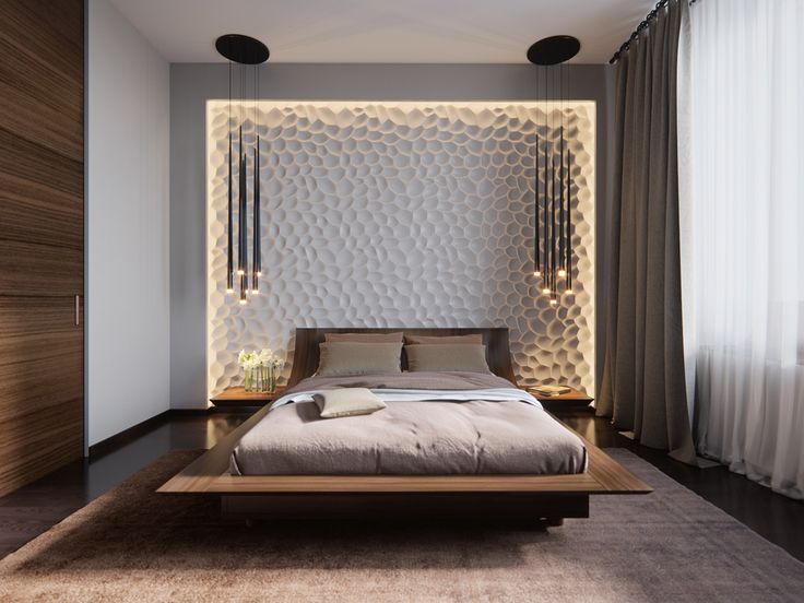 Bed with gorgeous headboard wall