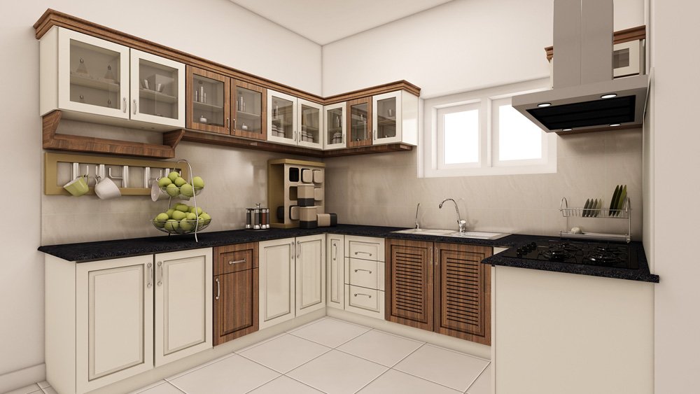 Kitchen Interior design in white and wooden