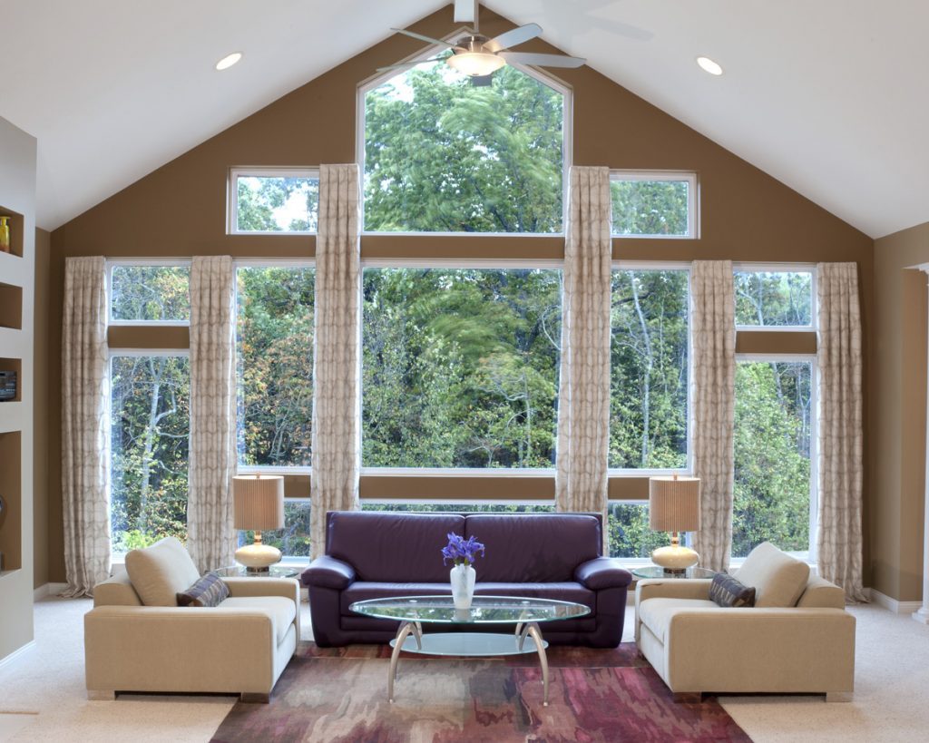 Living room wall with great windows as focal point