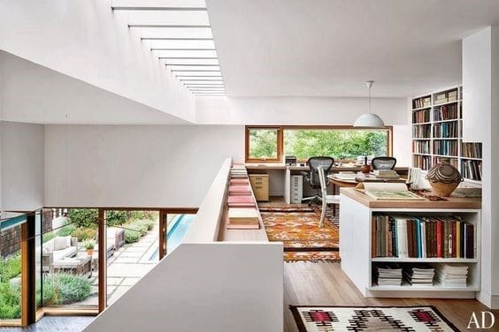 Mezzanine converted into an office and part library