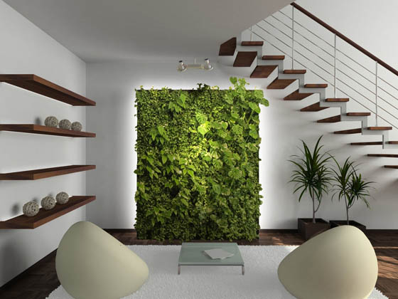vertical green wall as focal point in living room