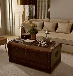 wooden chest storage as coffee table