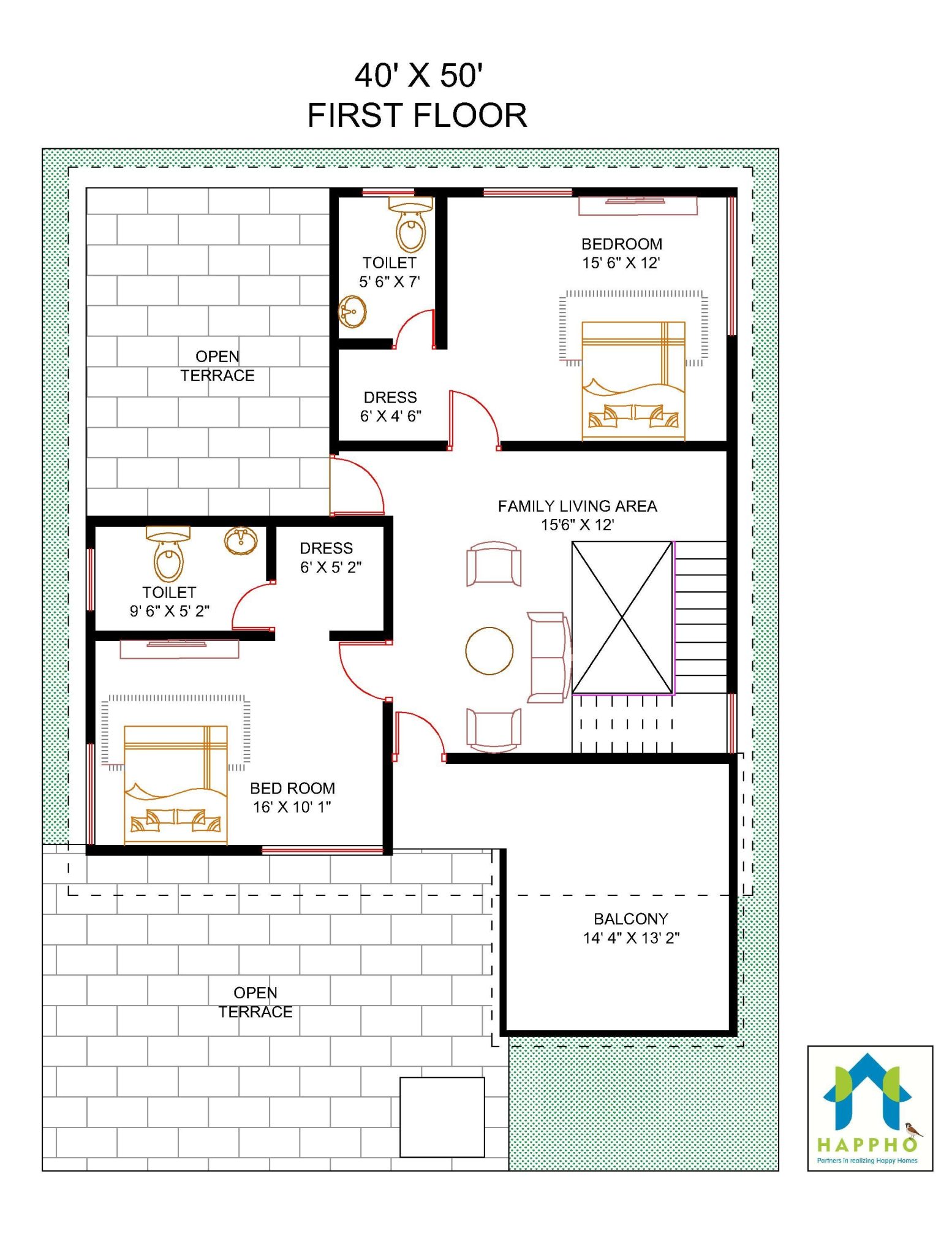 First floor plan, 2000 square feet plan, 222 square yards,4 Bhk floor plan, Duplex floor plan