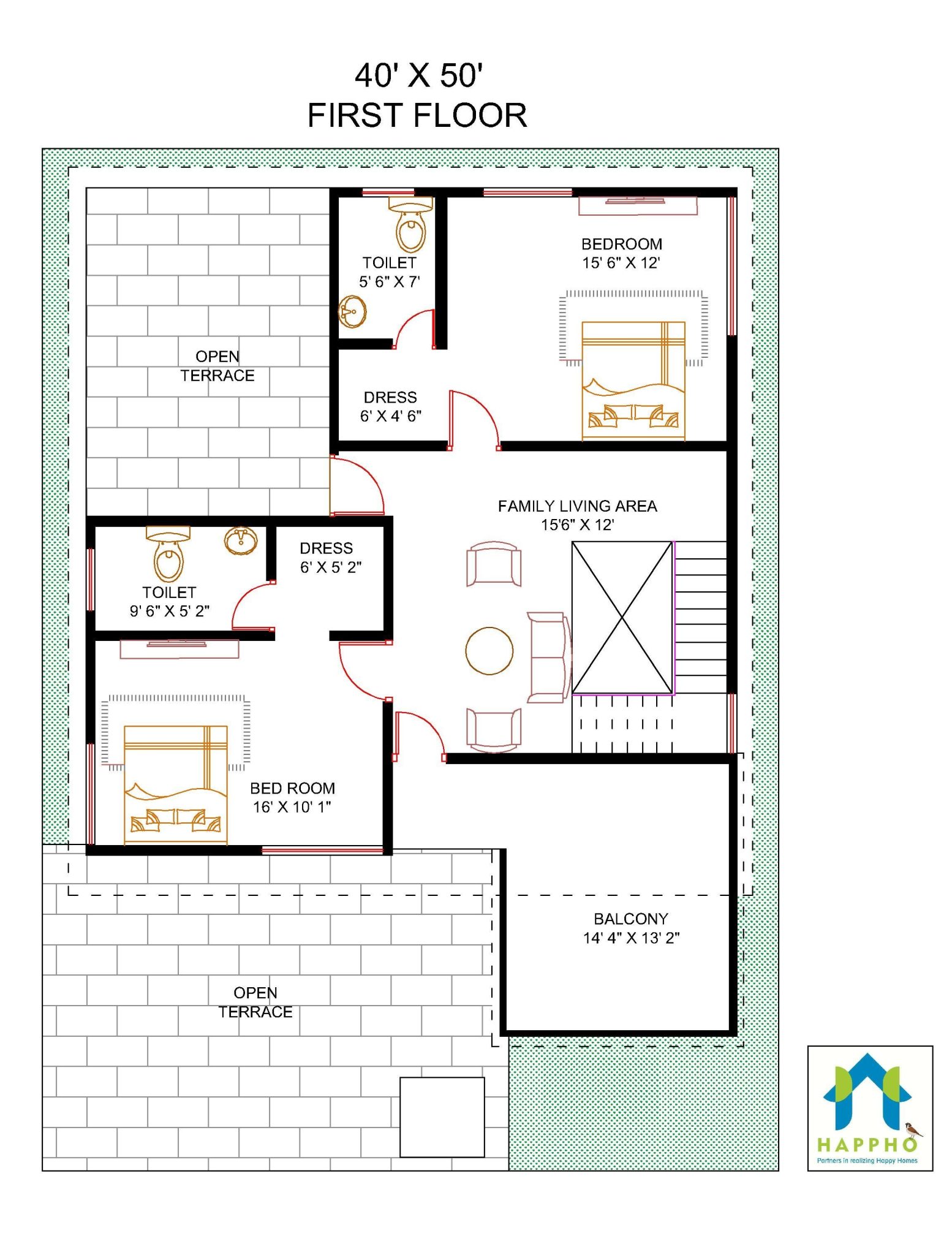 Floor Plan For 40 X 50 Feet Plot 4 Bhk 00 Square Feet 222 Sq Yards Ghar 053 Happho