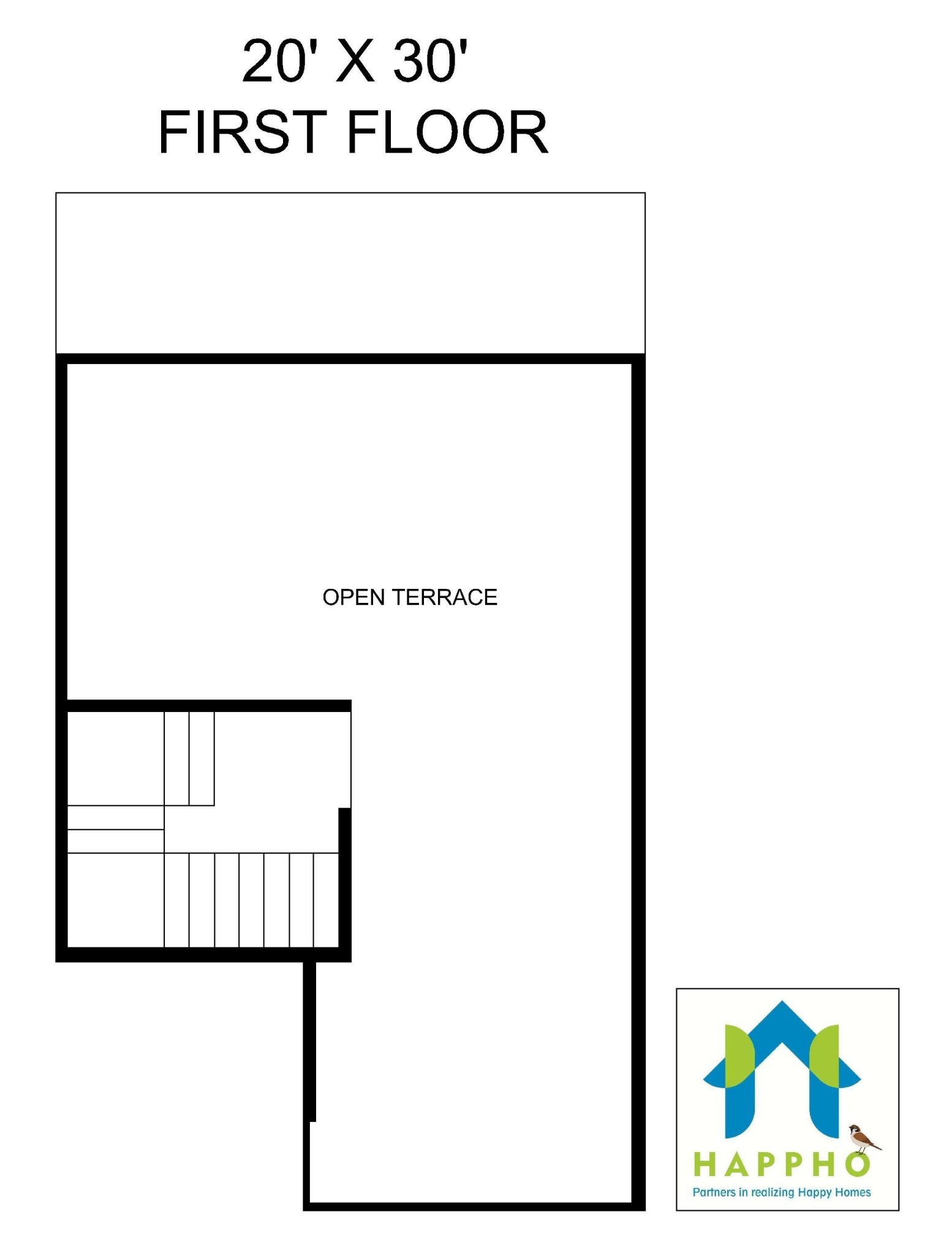 Floor Plan  for 20 X 30 Feet  Plot 1 BHK  600 Square  Feet  