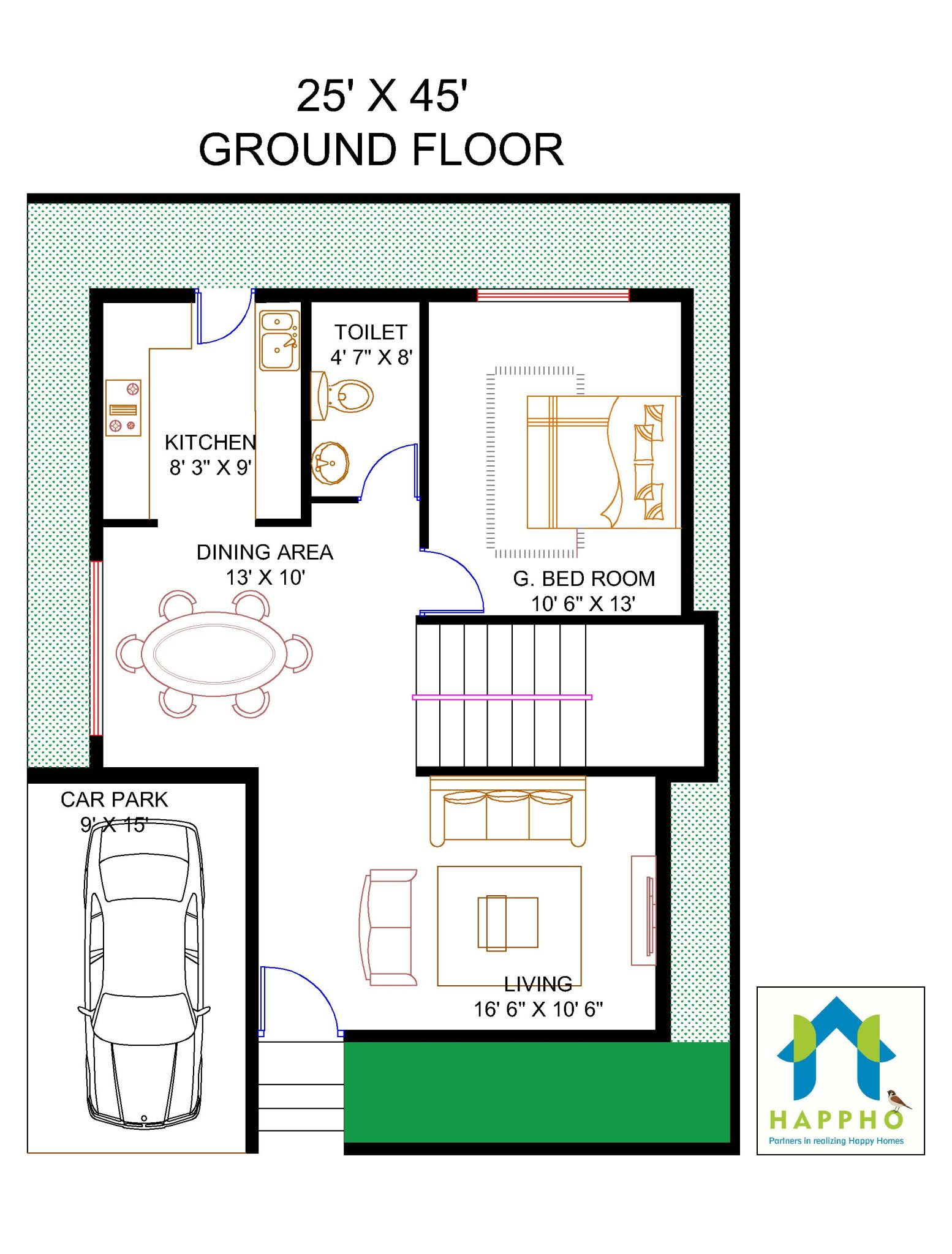 Floor Plan For 25 X 45 Feet Plot 1 Bhk 1125 Square Feet