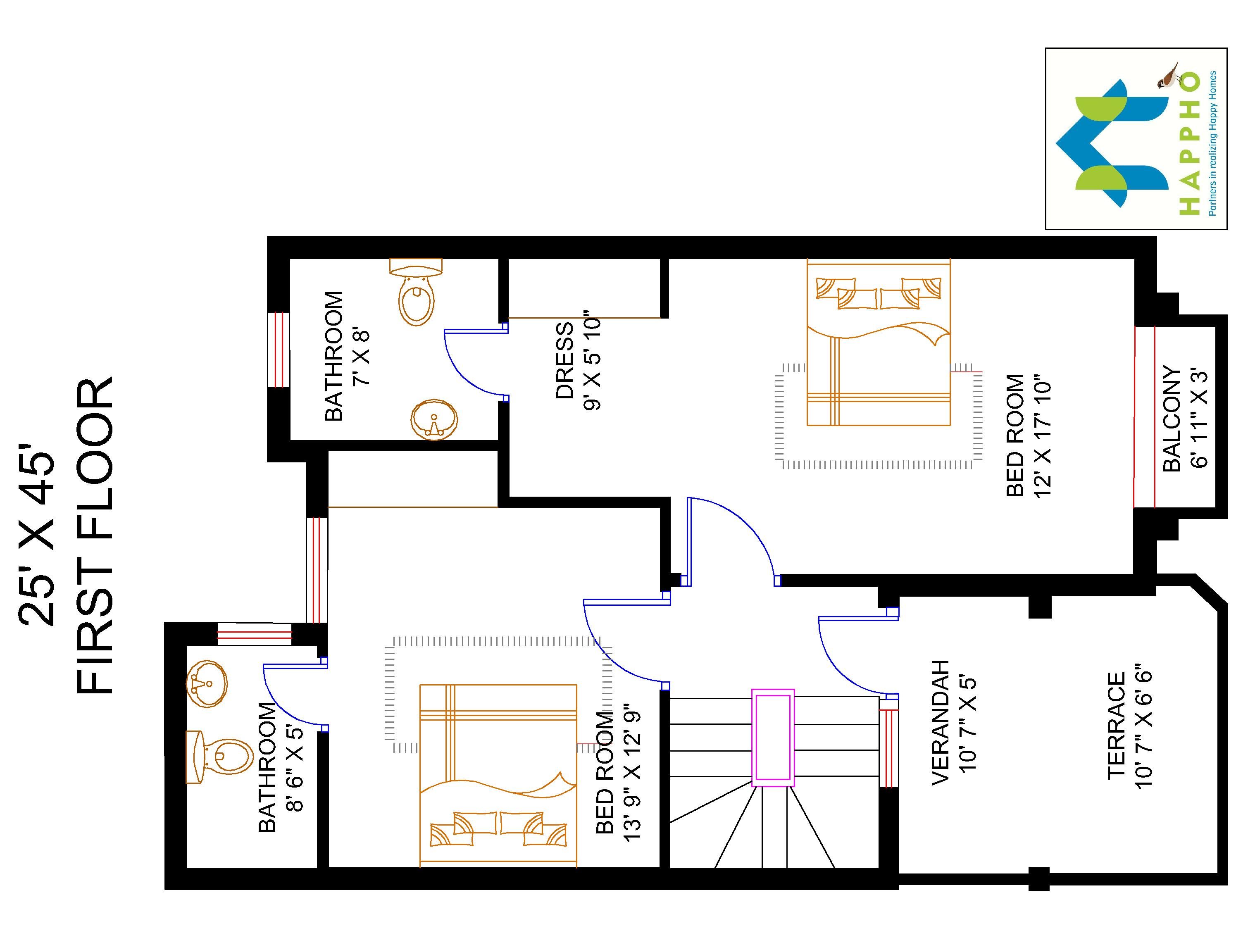 floor-plan-for-25-x-45-feet-plot-3-bhk-1125-square-feet-125-sq-yards