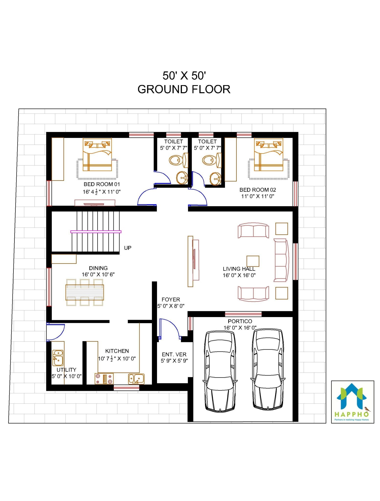 Floor Plan  for 50  X 50  Plot 5 BHK 2500 Square Feet 278 