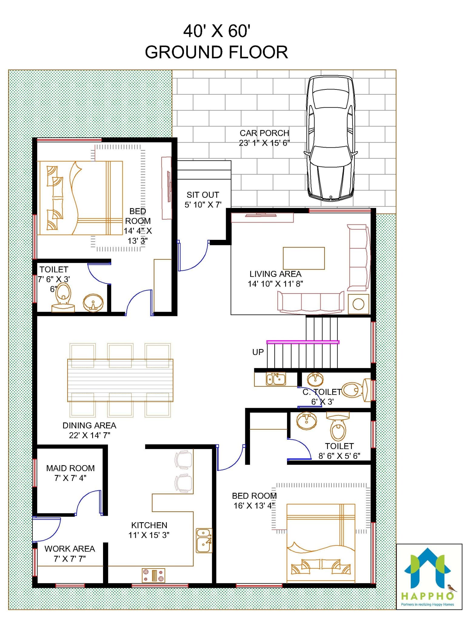 Floor Plan For 40 X 60 Feet Plot 4 Bhk 2400 Square Feet