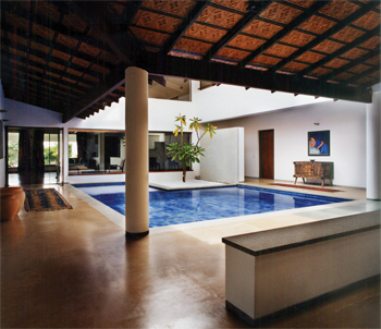 Courtyard with water pool in a Kerala Styled House design