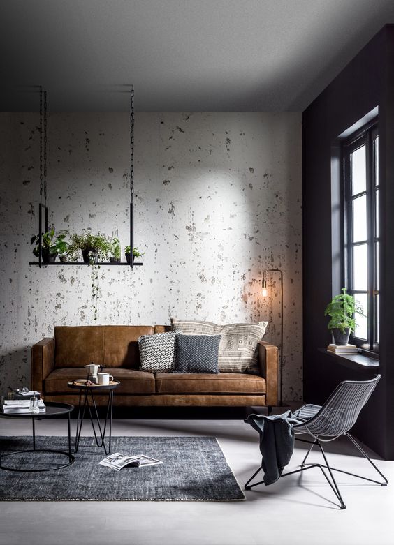 Jute Color Sofa Set inside Living Room for Industrial Look