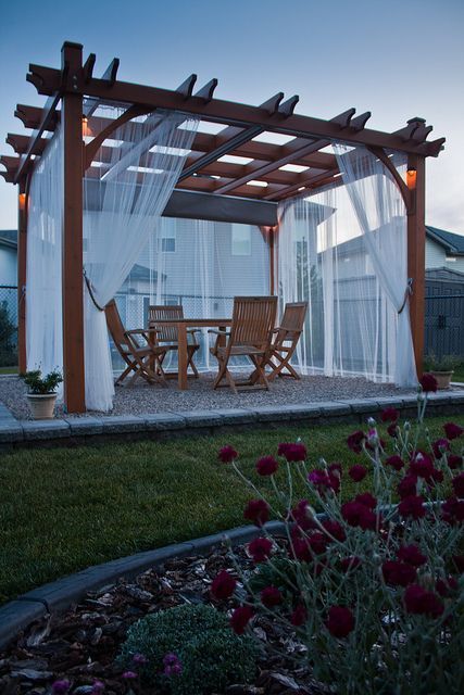 Pergola by the Pool area with Curtains