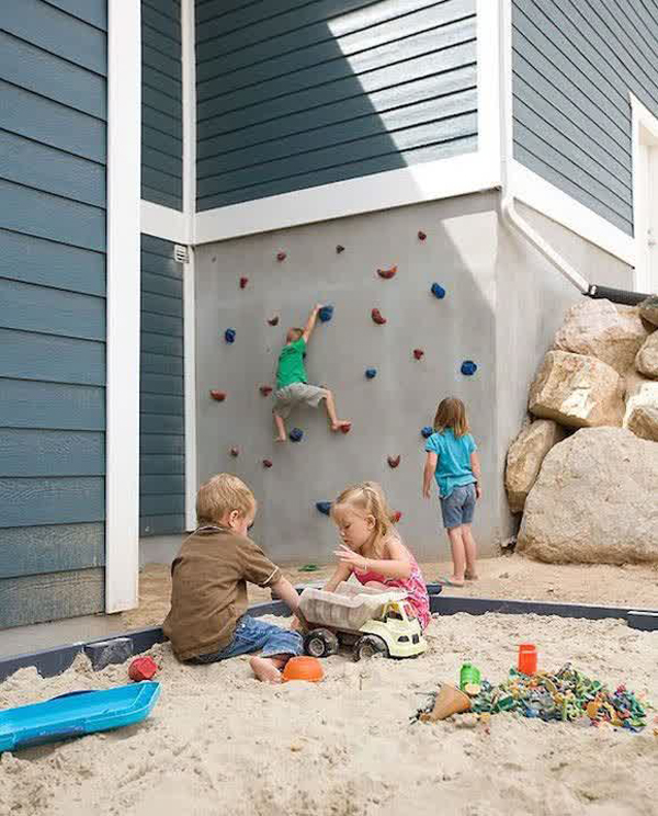 outdoor kids play with rock climbing