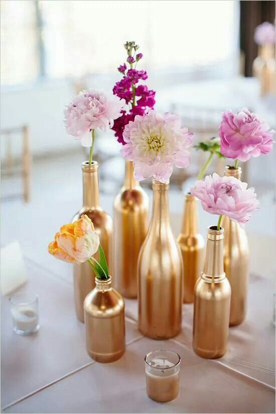 Golden Colour Bottles used for Flower Vases