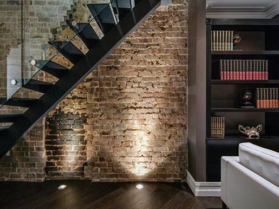 Floor Lighting to Highlight Bricks underneath Staircase