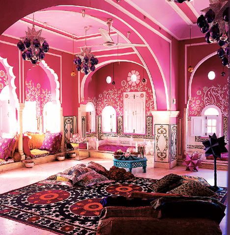 Pillars and colours in haveli styled home designs